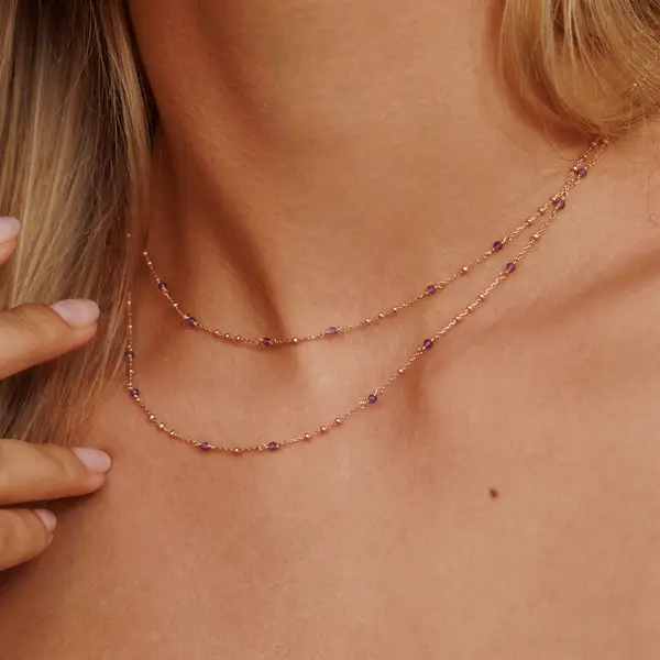 Leaf Jewelry Halskette Flying Gems, Amethyst, 90cm, 18 K Gelbgold vergoldet Sonderangebote