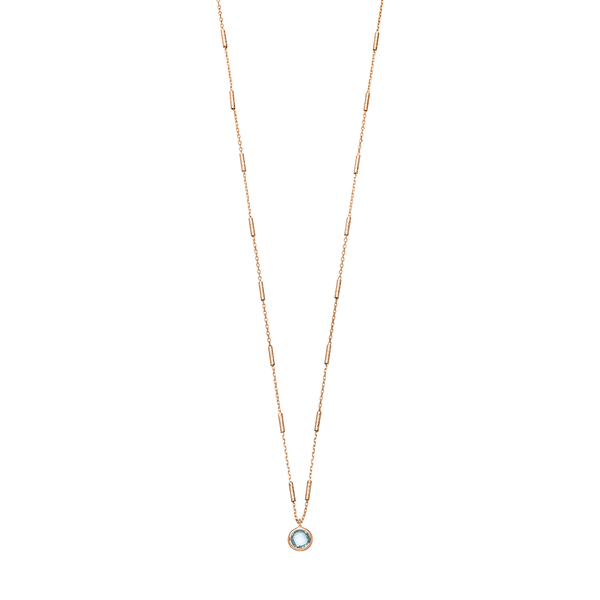 Leaf Jewelry Halskette Solitär, Blauer Topaz, 18 K Rosegold vergoldet Letzter Tag