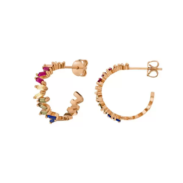 Leaf Jewelry Creole ICE CUBE, Multi Colour Zirkonia, 18 K Rosegold vergoldet Exklusivangebot
