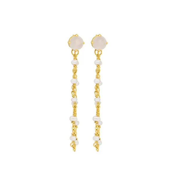 Leaf Jewelry Ohrhänger Flying Gem, Perle/Rosenquarz, 18 K Gelbgold vergoldet Online Outlet