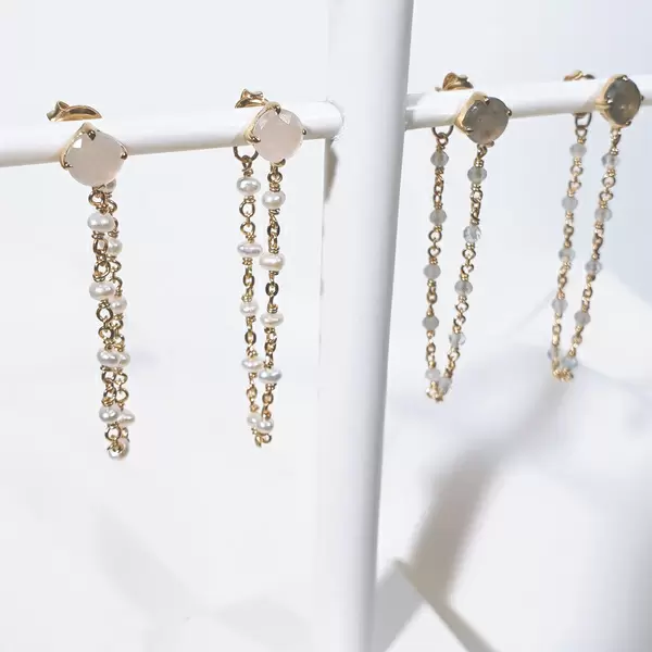 Leaf Jewelry Ohrhänger Flying Gem, Perle/Rosenquarz, 18 K Gelbgold vergoldet Online Outlet