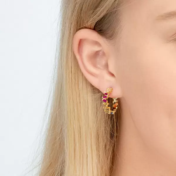 Leaf Jewelry Creole ICE CUBE, Multi Colour Zirkonia, 18 K Gelbgold vergoldet VIP-Rabatte