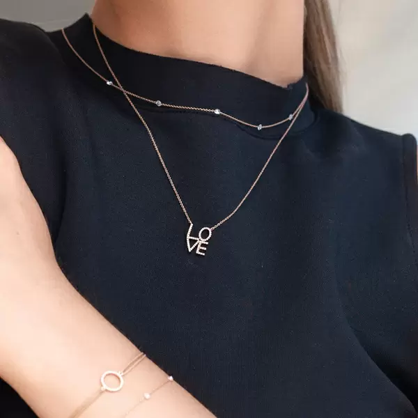 Leaf Jewelry Halskette Love mit Diamanten, 18 K Roségold Bis zu 50% Rabatt