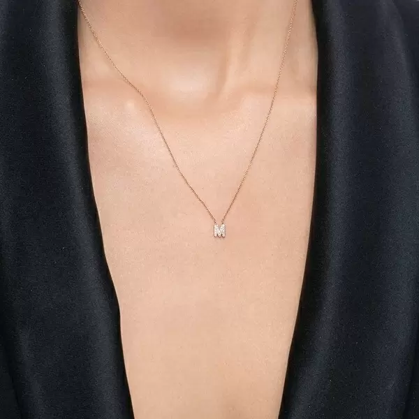 Leaf Jewelry Halskette Letter "M", 14 K Rosegold mit Diamanten Bis zu 65% Rabatt