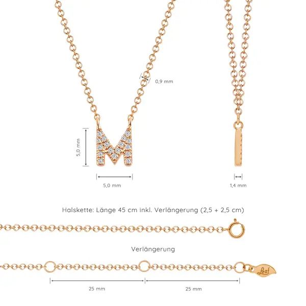 Leaf Jewelry Halskette Letter "M", 14 K Rosegold mit Diamanten Bis zu 65% Rabatt
