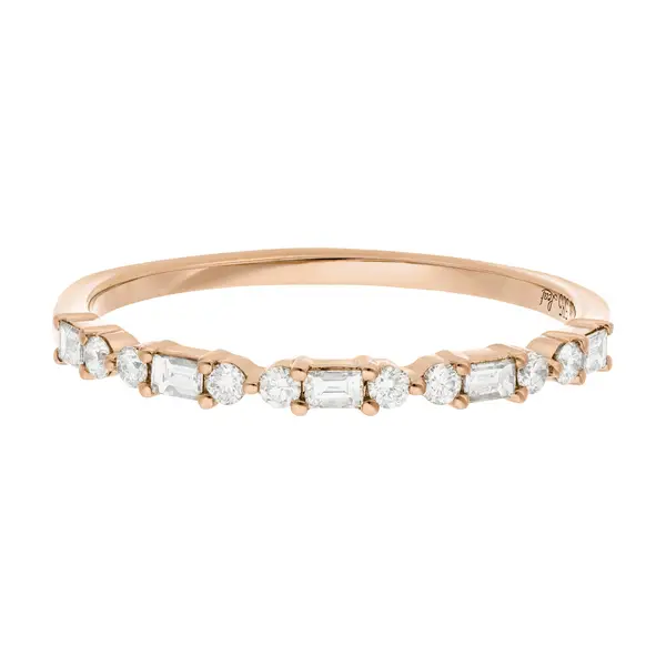 Leaf Jewelry Ring mit Baguette Diamanten, 14K Rosegold Im Verkauf