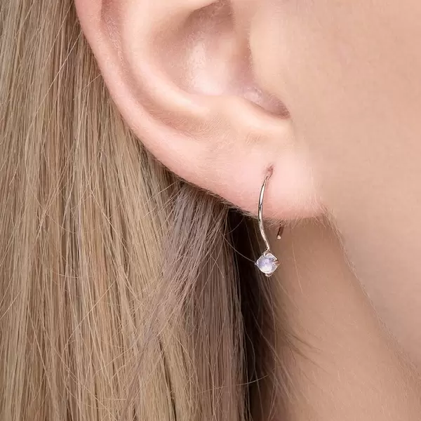 Leaf Jewelry Ohrringe Cabochon, Mondstein, 14 K Weißgold Auslauf