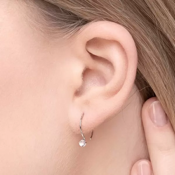 Leaf Jewelry Ohrringe Cabochon, Mondstein, 14 K Weißgold Auslauf