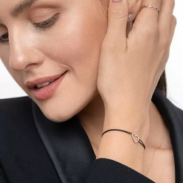 Leaf Jewelry Glückarmband Herz mit Diamanten, 18 K Rosegold, Beige Verkauf