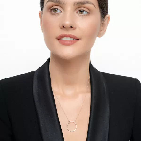Leaf Jewelry Halskette Circle Groß mit Diamanten, 18 K Rosegold im Angebot
