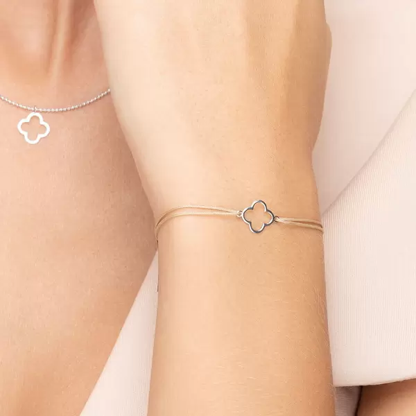 Leaf Jewelry Glücksbändchen GENTLE CLOVER, 14 K Weißgold, Beige Günstiger Verkauf