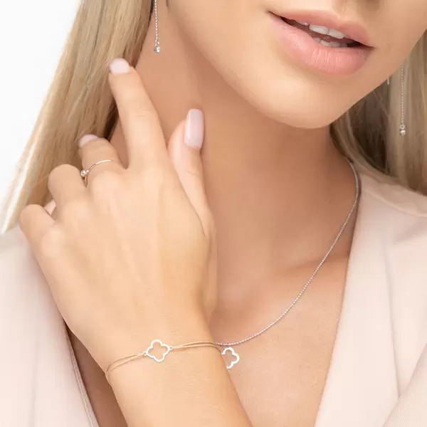 Leaf Jewelry Glücksbändchen GENTLE CLOVER, 14 K Weißgold, Beige Günstiger Verkauf