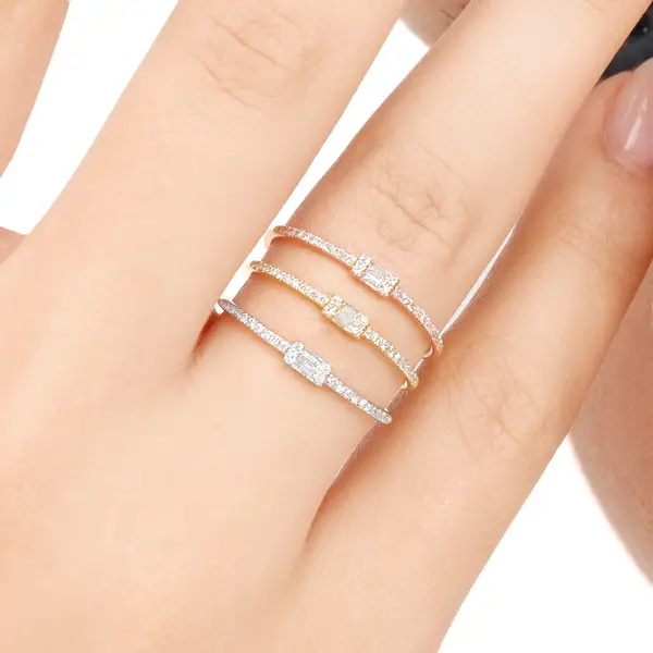 Leaf Jewelry Ring mit Diamanten, Tiny Baguette, 14K Weißgold Räumungsverkauf