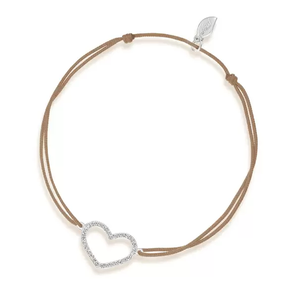 Leaf Jewelry Glückarmband Herz mit Diamanten, 18 K Weißgold, Beige Tägliche Deals
