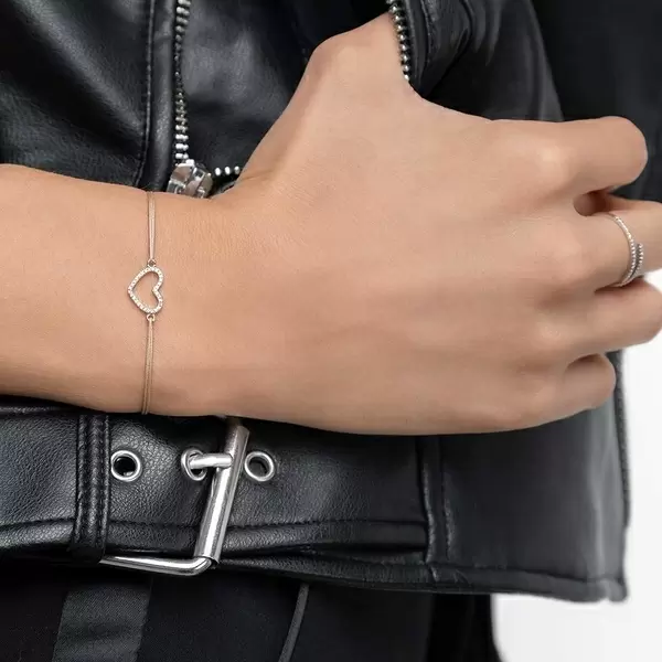 Leaf Jewelry Glückarmband Herz mit Diamanten, 18 K Weißgold, Beige Tägliche Deals