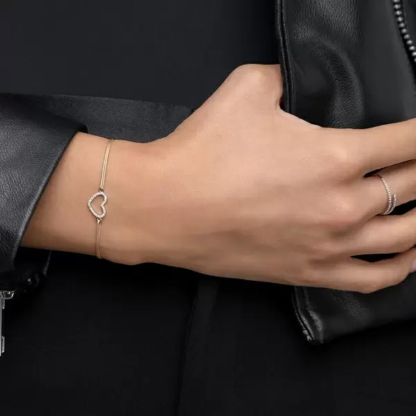 Leaf Jewelry Glückarmband Herz mit Diamanten, 18 K Weißgold, Beige Tägliche Deals