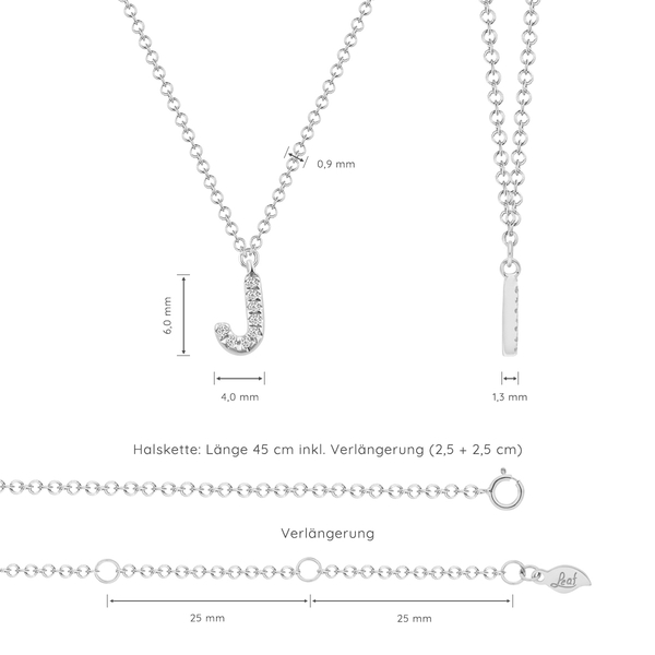 Leaf Jewelry Halskette Letter "J", 14 K Weißgold mit Diamanten VIP-Rabatte