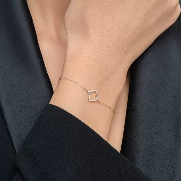 Leaf Jewelry Armkette Clover mit Diamanten, 18 K Roségold Kostenlose Rückgabe