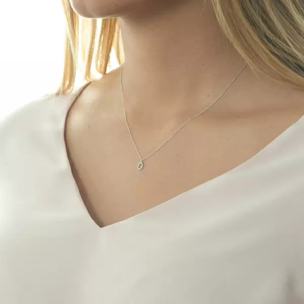 Leaf Jewelry Halskette Letter "O", 14 K Weißgold mit Diamanten Neueste Stile