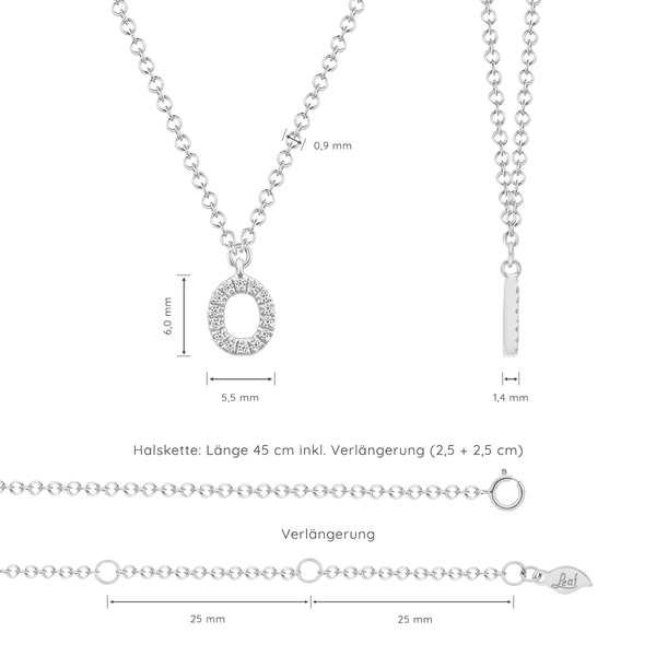 Leaf Jewelry Halskette Letter "O", 14 K Weißgold mit Diamanten Neueste Stile