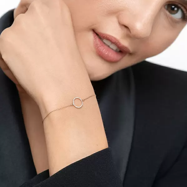 Leaf Jewelry Armkette Circle mit Diamanten, 18 K Roségold Bis zu 50% Rabatt