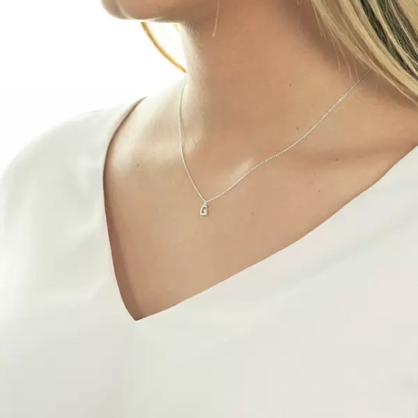 Leaf Jewelry Halskette Letter "G", 14 K Weißgold mit Diamanten Bis zu 60% Rabatt