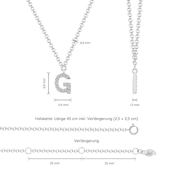 Leaf Jewelry Halskette Letter "G", 14 K Weißgold mit Diamanten Bis zu 60% Rabatt