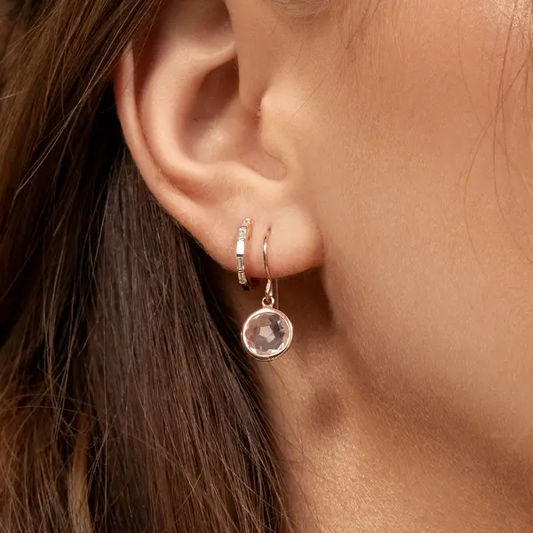 Leaf Jewelry Creolen mit Baguette Diamanten, 14K Rosegold Sonderangebot der Fabrik