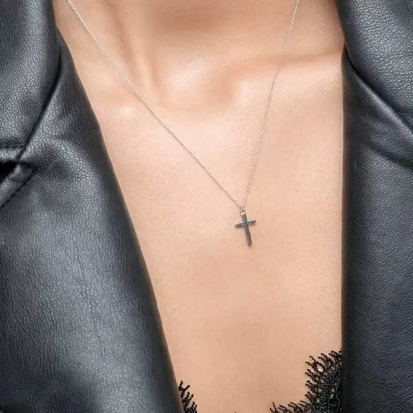 Leaf Jewelry Halskette Kreuz, 14 K Weißgold Black Friday Preise