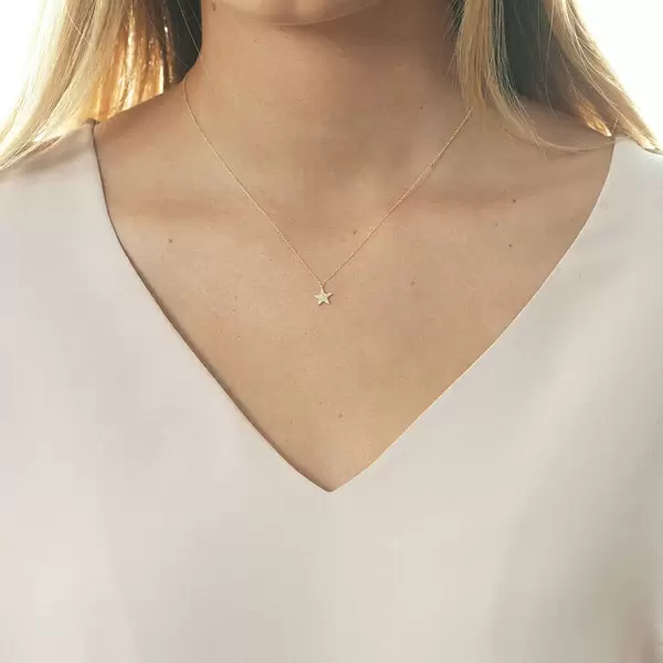 Leaf Jewelry Halskette Stern mit Diamanten, 18 K Gelbgold 50% Rabatt für begrenzte Zeit
