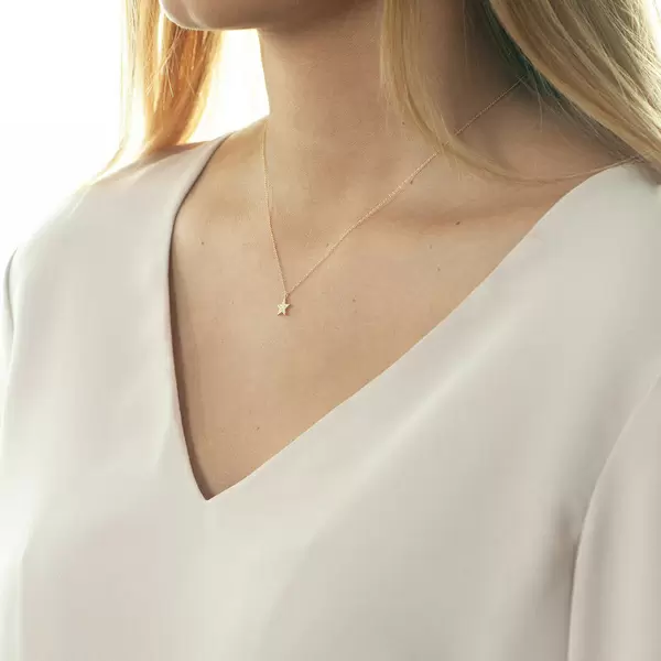 Leaf Jewelry Halskette Stern mit Diamanten, 18 K Gelbgold 50% Rabatt für begrenzte Zeit