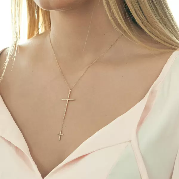 Leaf Jewelry Halskette 2 Kreuze mit Diamanten, 18 K Gelbgold 2025