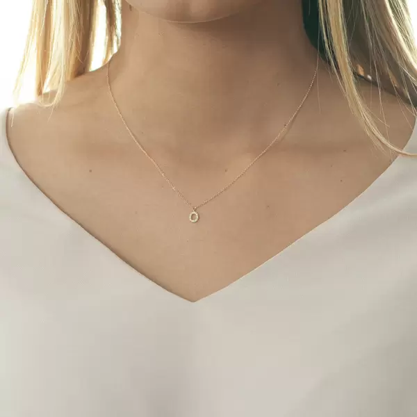 Leaf Jewelry Halskette Letter "O", 14 K Rosegold mit Diamanten Auslauf