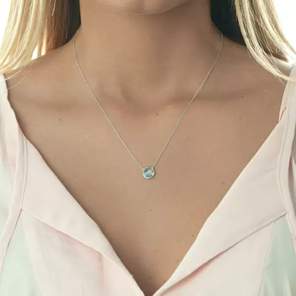Leaf Jewelry Halskette Blauer Topas, 14 K Weißgold Verkauf
