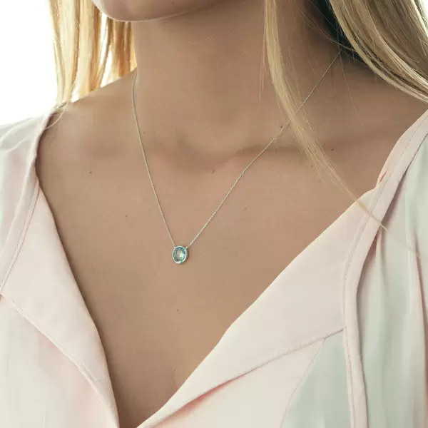 Leaf Jewelry Halskette Blauer Topas, 14 K Weißgold Verkauf