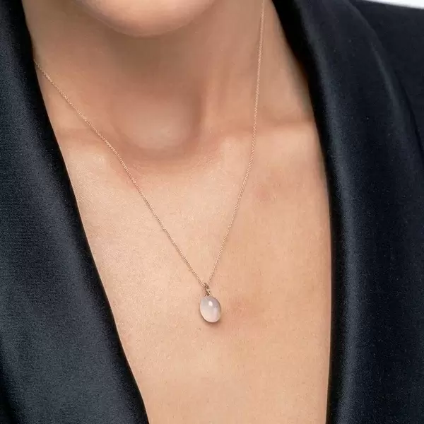 Leaf Jewelry Halskette Cabochon II, 14 K Rosegold, Rosenquarz im Angebot