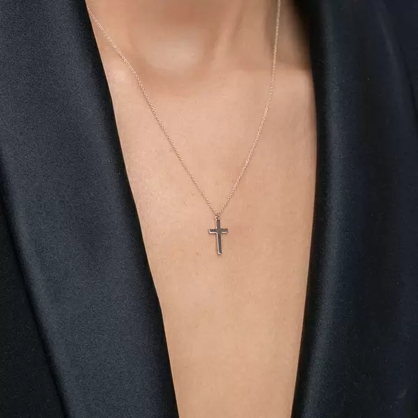 Leaf Jewelry Halskette Kreuz, 14 K Rosegold Günstiger Verkauf