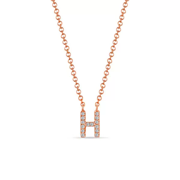 Leaf Jewelry Halskette Letter "H", 14 K Rosegold mit Diamanten Blitzverkäufe