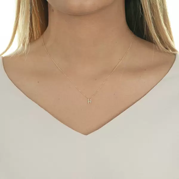 Leaf Jewelry Halskette Letter "H", 14 K Rosegold mit Diamanten Blitzverkäufe