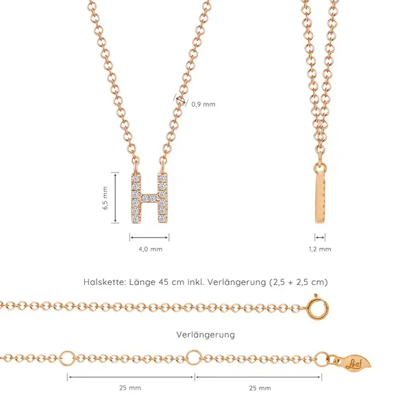 Leaf Jewelry Halskette Letter "H", 14 K Rosegold mit Diamanten Blitzverkäufe