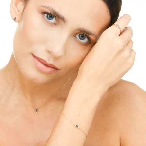 Leaf Jewelry Halskette London Blue Topas, 14K Gelbgold Limitierter Zeitrabatt