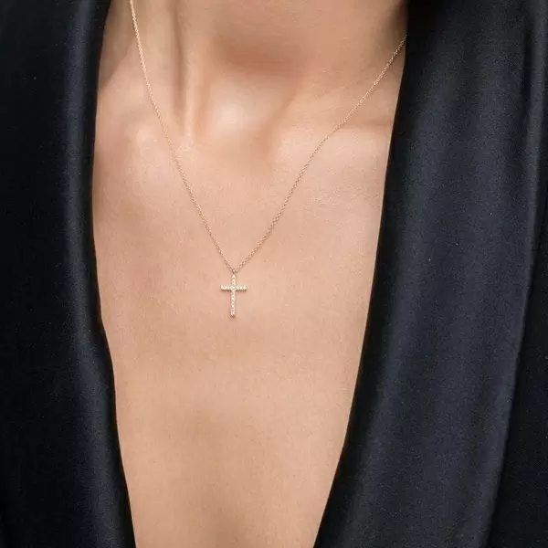 Leaf Jewelry Halskette Kreuz mit Diamanten, 18 K Gelbgold Fabrik Onlineshop