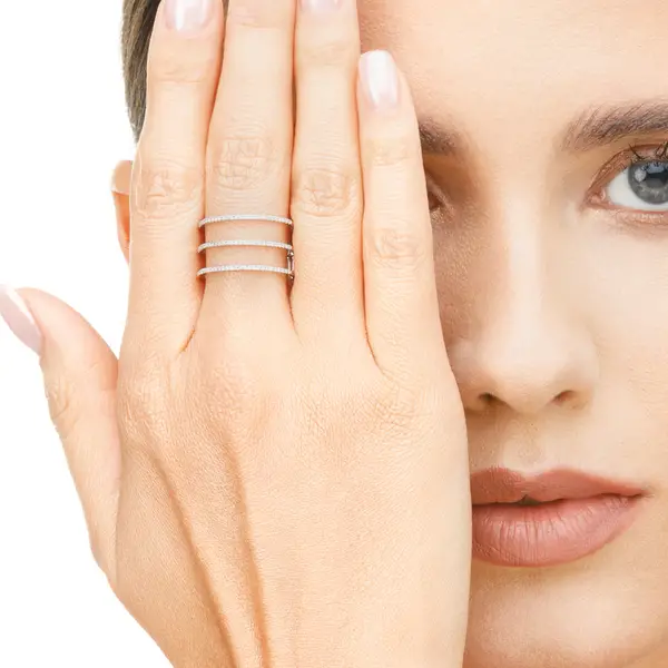 Leaf Jewelry Ring Triple mit Diamanten, 18K Weißgold Rabatt