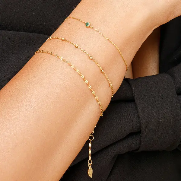 Leaf Jewelry Armkette Smaragd, 14K Rosegold Versandkostenfrei
