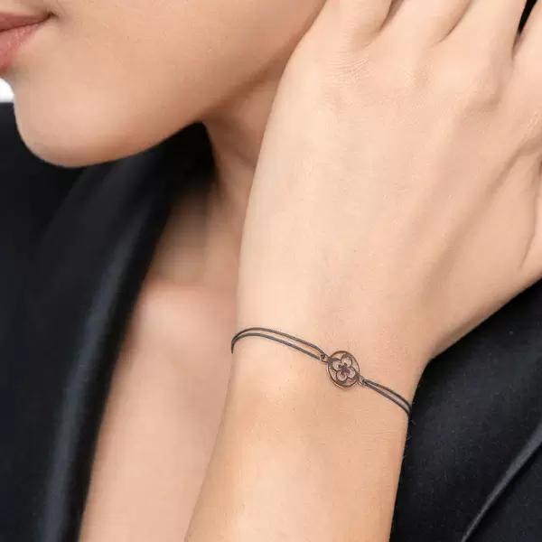 Leaf Jewelry Glücksbändchen Clover, 14 K Rosegold, Schwarz Flash Sale