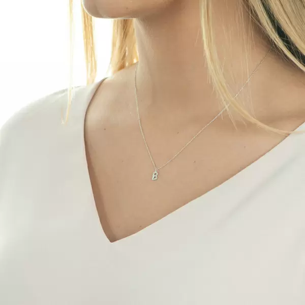 Leaf Jewelry Halskette Letter "B", 14 K Weißgold mit Diamanten Weihnachtsangebot