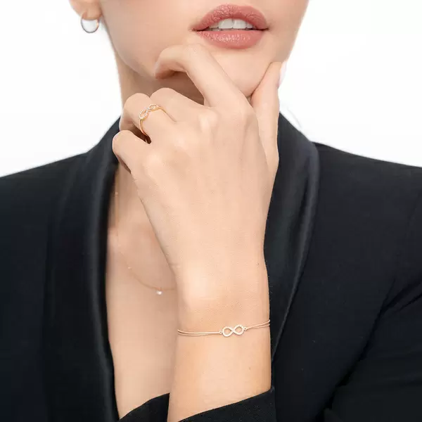 Leaf Jewelry Glücksbändchen Infinity mit Diamanten, 18 K Rosegold, Schwarz Osterangebot