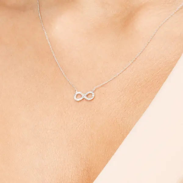 Leaf Jewelry Halskette Infinity mit Diamanten, 18 K Weissgold Lagerräumung