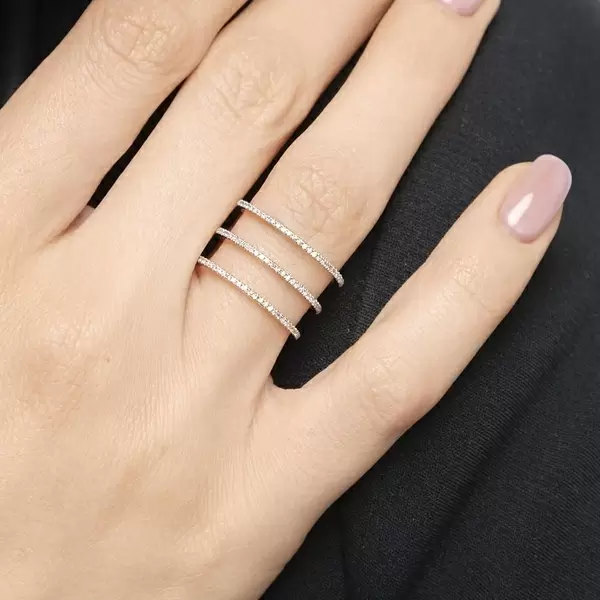 Leaf Jewelry Ring Triple mit Diamanten, 18K Gelbgold Top Angebot