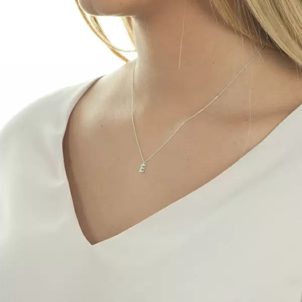 Leaf Jewelry Halskette Letter "E", 14 K Weißgold mit Diamanten Neueste Mode